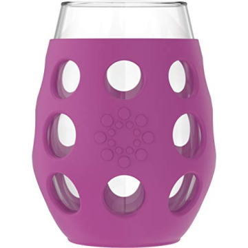 Lifefactory Wine Glass with Protective Silicone Sleeve, 4 Count (Pack of 1), Orange, Cobalt, Grass Green and Huckleberry