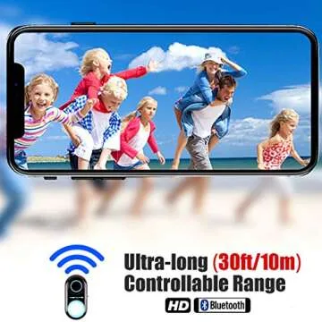 [Upgraded] Bluetooth 5.0 Remote Shutter for iPhone & Android Camera Wireless Remote Control Selfie Button for iPad iPod Tablet, HD Selfie Clicker for Photos & Videos (Black 2 Pack)