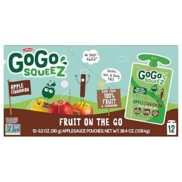 GoGo squeeZ Applesauce and Fruit Puree, Apple Cinnamon, 3.2 oz (Pack of 12), Unsweetened Fruit Snacks for Kids, Gluten Free, Nut Free and Dairy Free, Recloseable Cap, BPA Free Pouches
