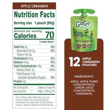 GoGo squeeZ Applesauce and Fruit Puree, Apple Cinnamon, 3.2 oz (Pack of 12), Unsweetened Fruit Snacks for Kids, Gluten Free, Nut Free and Dairy Free, Recloseable Cap, BPA Free Pouches