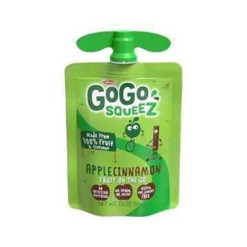 GoGo squeeZ Applesauce and Fruit Puree, Apple Cinnamon, 3.2 oz (Pack of 12), Unsweetened Fruit Snacks for Kids, Gluten Free, Nut Free and Dairy Free, Recloseable Cap, BPA Free Pouches