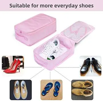 Travel Shoe Bags, Foldable Waterproof Shoe Pouches Organizer-Double Layer (4 Pink Shoe Bags)