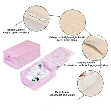 Travel Shoe Bags, Foldable Waterproof Shoe Pouches Organizer-Double Layer (4 Pink Shoe Bags)