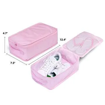 Travel Shoe Bags, Foldable Waterproof Shoe Pouches Organizer-Double Layer (4 Pink Shoe Bags)