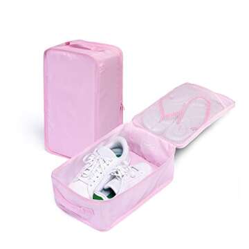 Travel Shoe Bags, Foldable Waterproof Shoe Pouches Organizer-Double Layer (4 Pink Shoe Bags)