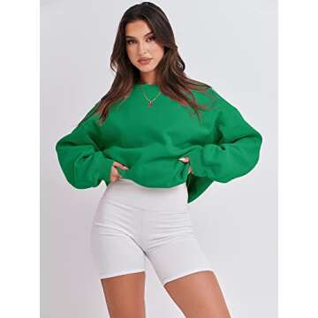 ANRABESS Women's Sweatshirts Hoodies Crewneck Oversized Fleece Pullover Sweaters Cute Top Y2K Teen Girls Preppy Clothes 2024 Green X-Large