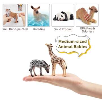 Toymany 12PCS Forest Animals Baby Figurines, Realistic Woodland Animals Figures Toys Includes Elephant, Mountain Lion, Giraffe and Deer Cubs, Cake Toppers Christmas Birthday Gift for Kids Toddlers