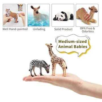 Toymany 12PCS Forest Animals Baby Figurines, Realistic Woodland Animals Figures Toys Includes Elephant, Mountain Lion, Giraffe and Deer Cubs, Cake Toppers Christmas Birthday Gift for Kids Toddlers