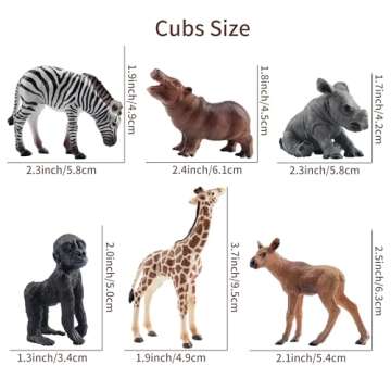 Toymany 12PCS Forest Animals Baby Figurines, Realistic Woodland Animals Figures Toys Includes Elephant, Mountain Lion, Giraffe and Deer Cubs, Cake Toppers Christmas Birthday Gift for Kids Toddlers