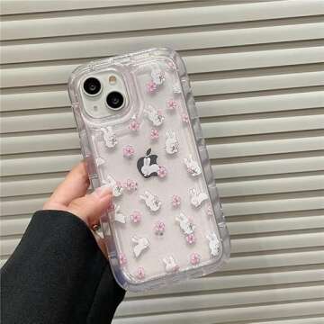 Casechics Compatible with iPhone Case,Cute Kawaii Lovely Rabbit Bunny Flower Floral Clear Camera Len...