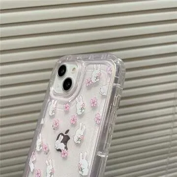 Casechics Compatible with iPhone Case,Cute Kawaii Lovely Rabbit Bunny Flower Floral Clear Camera Lens Protection Silicone Transparent Soft Shockproof Cover Phone Case (White,iPhone 14 Pro Max)