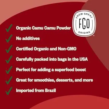 FGO Organic Freeze-Dried Camu Powder, From Brazil, 7oz, Packaging May Vary (Pack of 1)