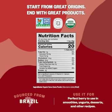 FGO Organic Freeze-Dried Camu Powder, From Brazil, 7oz, Packaging May Vary (Pack of 1)