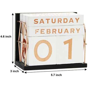YOFIT Vintage Wooden Block Perpetual Calendar Desk Accessory Shabby Rustic Chic Number, Golden