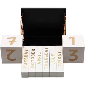 YOFIT Vintage Wooden Block Perpetual Calendar Desk Accessory Shabby Rustic Chic Number, Golden