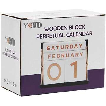 YOFIT Vintage Wooden Block Perpetual Calendar Desk Accessory Shabby Rustic Chic Number, Golden