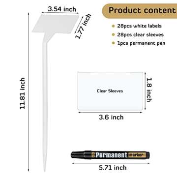 28 Pack Outdoor Plant Label, Large Waterproof Plastic Plant T-Type Tags, Durable Nursery Garden Markers, Perfect for Herbs, Flowers, Vegetable (Height 11.8'')