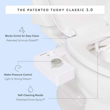 TUSHY Classic 3.0 Bidet Toilet Seat Attachment - A Non-Electric Self Cleaning Water Sprayer with Adjustable Water Pressure Nozzle, Angle Control & Easy Home Installation (Platinum)