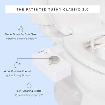 TUSHY Classic 3.0 Bidet Toilet Seat Attachment - A Non-Electric Self Cleaning Water Sprayer with Adjustable Water Pressure Nozzle, Angle Control & Easy Home Installation (Platinum)