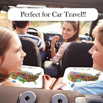 Travel Size USA Scratch Off Map - Play The License Plate Game for Kids During Car Ride Vacations & Travel - No-Bend Card Stock - Track The US 50 States - Safe Rounded Corners