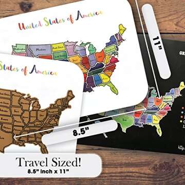 Travel Size USA Scratch Off Map - Play The License Plate Game for Kids During Car Ride Vacations & Travel - No-Bend Card Stock - Track The US 50 States - Safe Rounded Corners