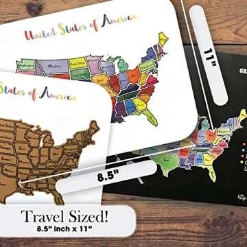 Travel Size USA Scratch Off Map - Play The License Plate Game for Kids During Car Ride Vacations & Travel - No-Bend Card Stock - Track The US 50 States - Safe Rounded Corners