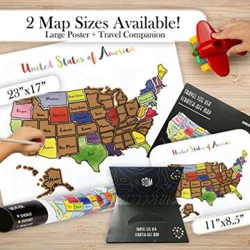 Travel Size USA Scratch Off Map - Play The License Plate Game for Kids During Car Ride Vacations & Travel - No-Bend Card Stock - Track The US 50 States - Safe Rounded Corners