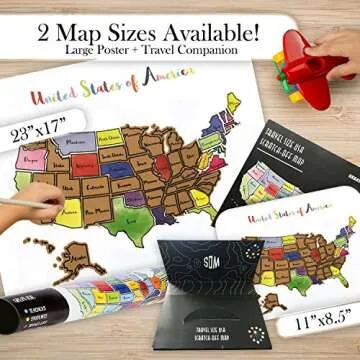 Travel Size USA Scratch Off Map - Play The License Plate Game for Kids During Car Ride Vacations & Travel - No-Bend Card Stock - Track The US 50 States - Safe Rounded Corners