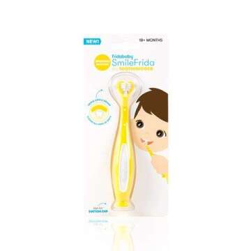 Frida Baby SmileFrida The ToothHugger, The 3-Sided Toddler Tooth Hugging Toothbrush Designed to Clean All Sides of The Teeth at Once, Yellow