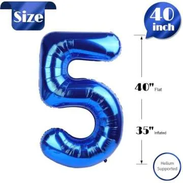 Navy Blue 5 Balloon, Number Balloon 40 Inch, Blue Party Supplies, 5th Birthday Balloon Decorations, 5 Number Balloons, Number 5 Balloon