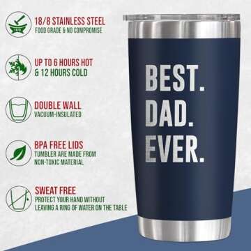 TEEZWONDER Father's Day Gifts for Dad from Daughter Son - 20 Oz Stainless Steel Insulated Coffee Tum...
