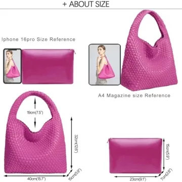 Chic Rose Red Vegan Leather Hand-Woven Tote Handbag