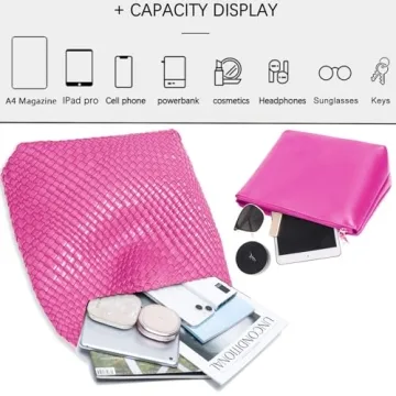 Chic Rose Red Vegan Leather Hand-Woven Tote Handbag