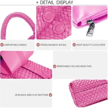 Chic Rose Red Vegan Leather Hand-Woven Tote Handbag