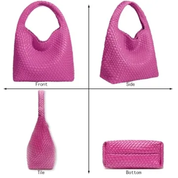 Chic Rose Red Vegan Leather Hand-Woven Tote Handbag