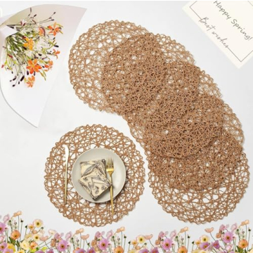IcosaMro Brown Round Placemats Set of 6 for Dining Table, 15 Inch Paper Woven Boho Decorative Circle...