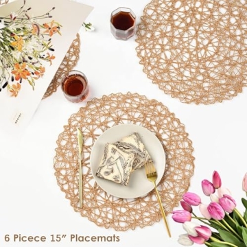 IcosaMro Brown Round Woven Placemats Set for Events