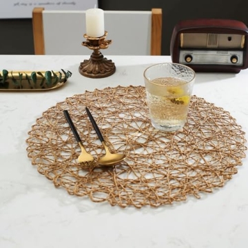 IcosaMro Brown Round Woven Placemats Set for Events