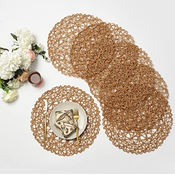 IcosaMro Brown Round Woven Placemats Set for Events