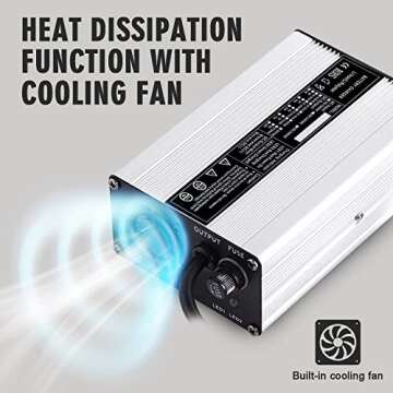 48V/58.4V 8A LiFePO4 Lithium Battery Smart Charger 110V 120V 500W for 16S 48V Lithium Iron Phosphate Charger with Clamps Cooling Fan or Automotive Car RV Lawn Mower Golf Cart