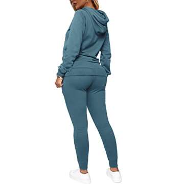 WIHOLL Hoodie and Jogger for Women with Pockets Sweatsuits Workout Set Navy Blue XL