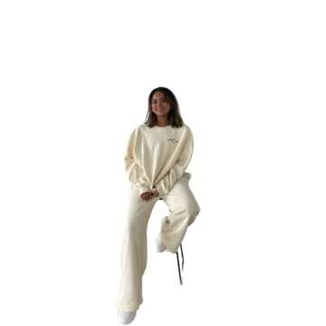 HEY ZACK Beige Comfy Club Sweatset Sweatshirt Wide Leg Sweatpant Matching Set