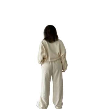 HEY ZACK Beige Comfy Club Sweatset Sweatshirt Wide Leg Sweatpant Matching Set