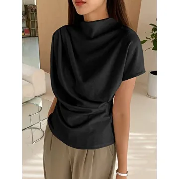 SweatyRocks Women's Mock Neck Ruched Tee - Fashion & Comfort