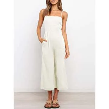 ANRABESS Women's Summer Sleeveless Spaghetti Strap Tie Back Dressy High Waist Wide Leg Jumpsuit Rompers with Pockets 534mibai-S