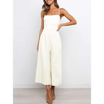 ANRABESS Women's Summer Sleeveless Spaghetti Strap Tie Back Dressy High Waist Wide Leg Jumpsuit Rompers with Pockets 534mibai-S