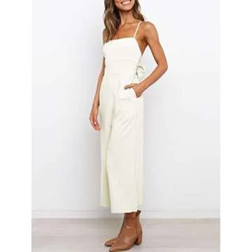 ANRABESS Women's Summer Sleeveless Spaghetti Strap Tie Back Dressy High Waist Wide Leg Jumpsuit Rompers with Pockets 534mibai-S
