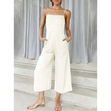 ANRABESS Women's Summer Sleeveless Spaghetti Strap Tie Back Dressy High Waist Wide Leg Jumpsuit Rompers with Pockets 534mibai-S
