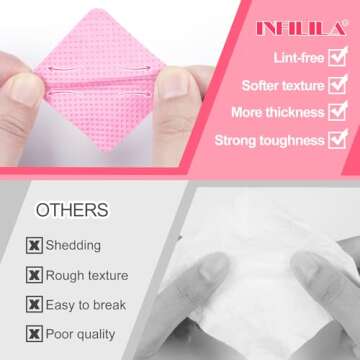 NXJ INFILILA 1080PCS Lint Free Nail Wipes Kit, Pink Gel Nail Polish Remover Set With 1PCS Acetone Pump Dispenser Bottle 200ml(6.8oz) for Professional Soak Off Gel Nail Polish Nail Remover