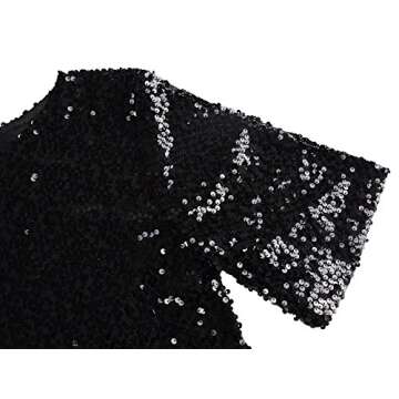 Anna-Kaci Womens Short Sleeve One Shoulder Sparkly Glitter Sequin Top Shirt Blouse, Black, X-Large